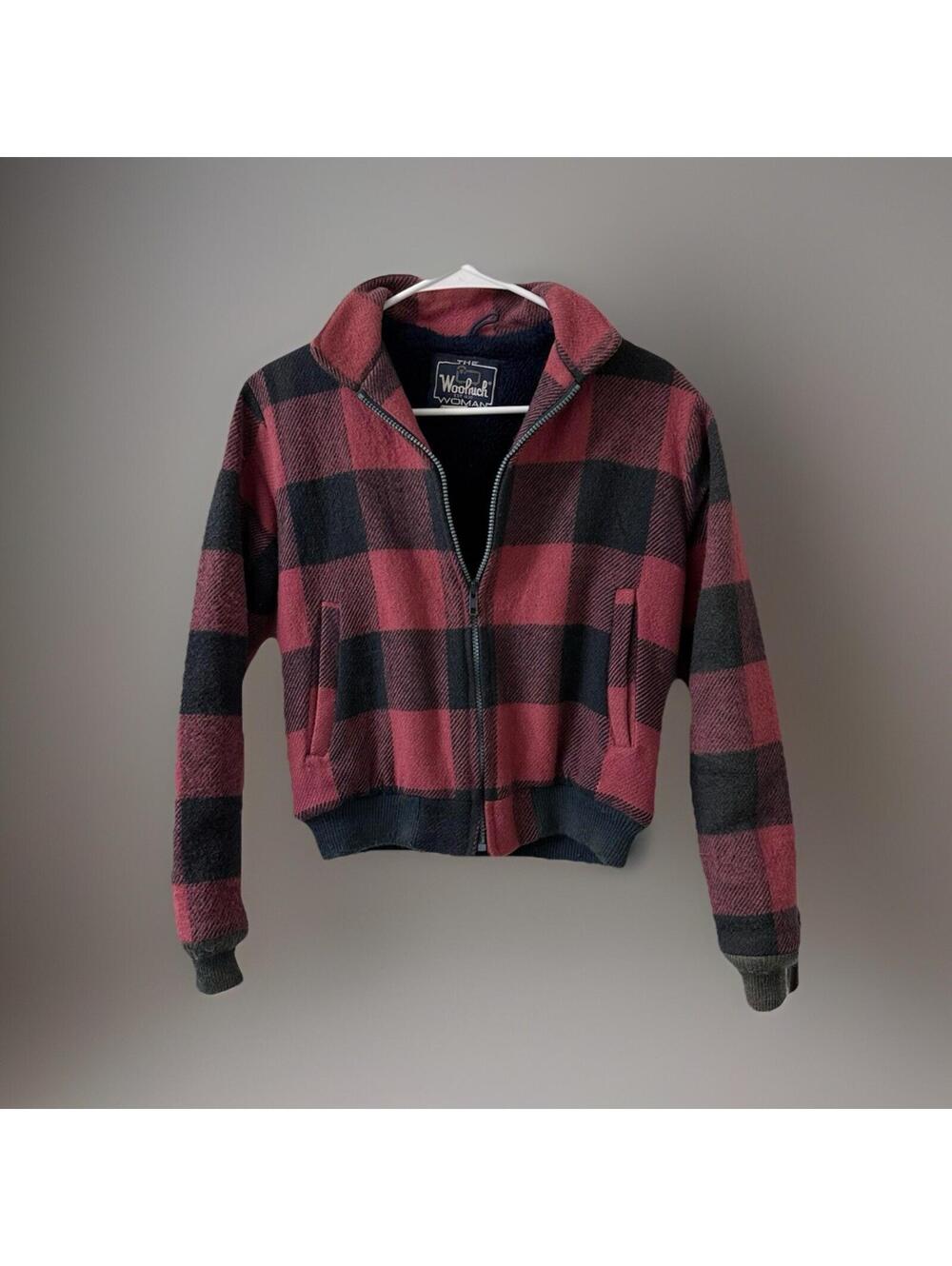 Vintage Woolrich Woman Buffalo Plaid Wool Jacket Pink Black Cropped USA S
